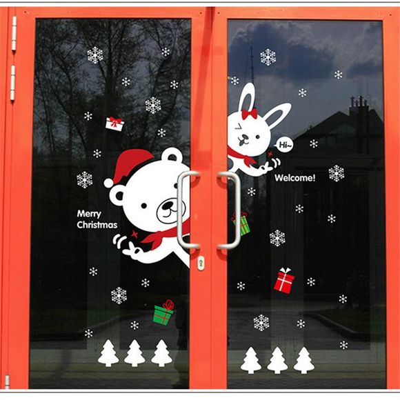 Creative Christmas Bear Rabbit Decoration Window Wall Stickers - coloré 