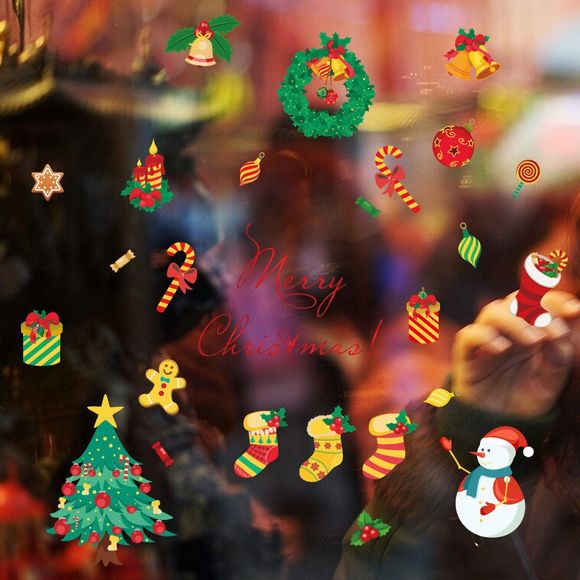 Arbre de Noël Candy Snow Décoration de Noël Fenêtre Stickers muraux - coloré 