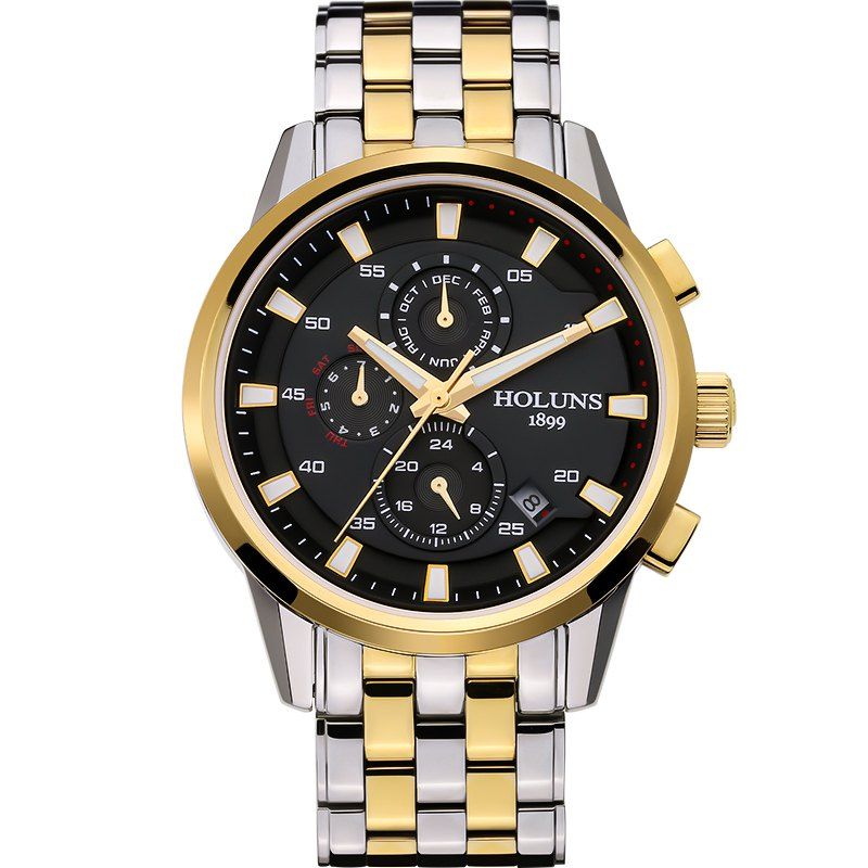 

HOLUNS 3053 4607 Business Automatic Mechanical Steel Band Men Watch, Black and golden