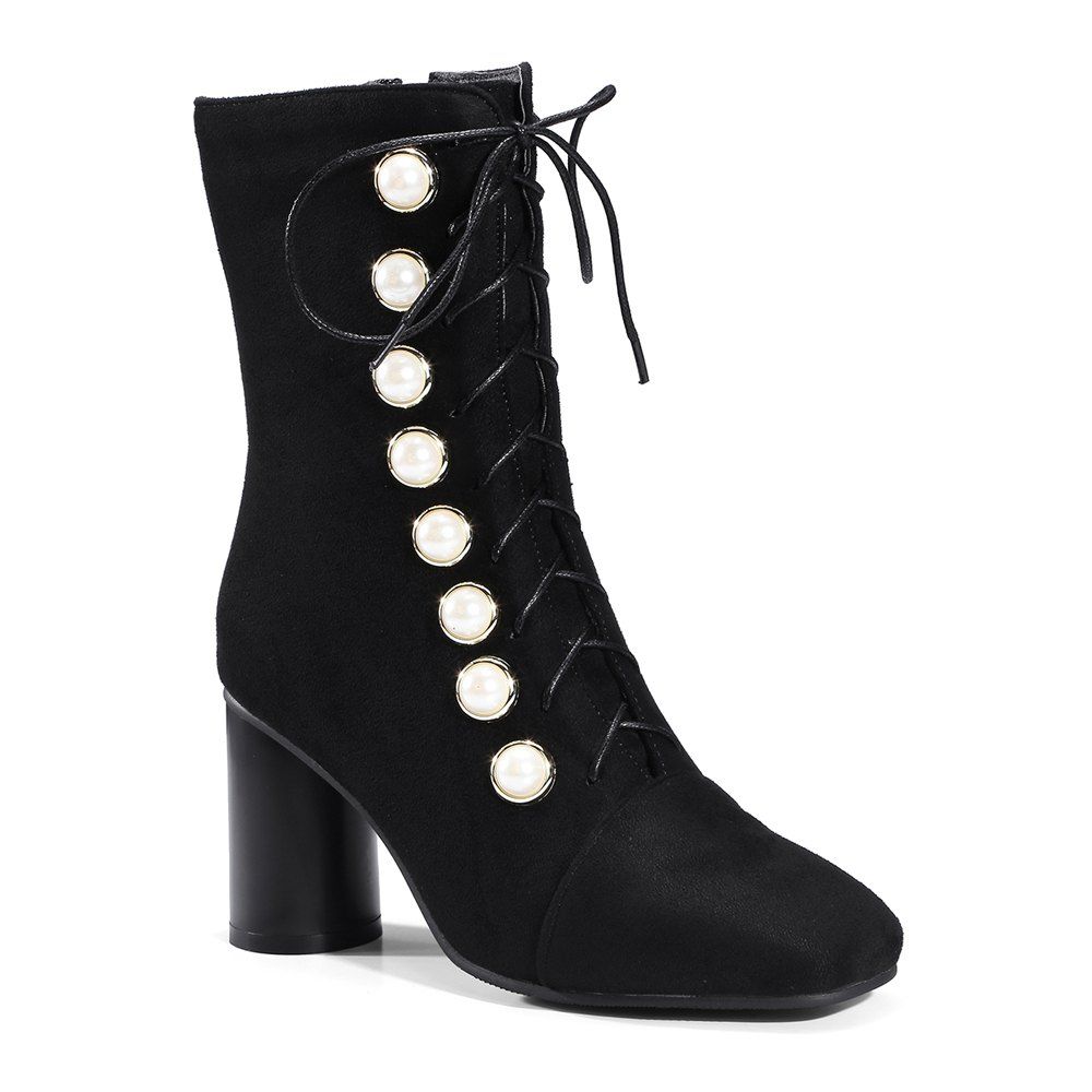 

Women's Ankle Boots Lacing Up Rivet Ornament Boots, Black