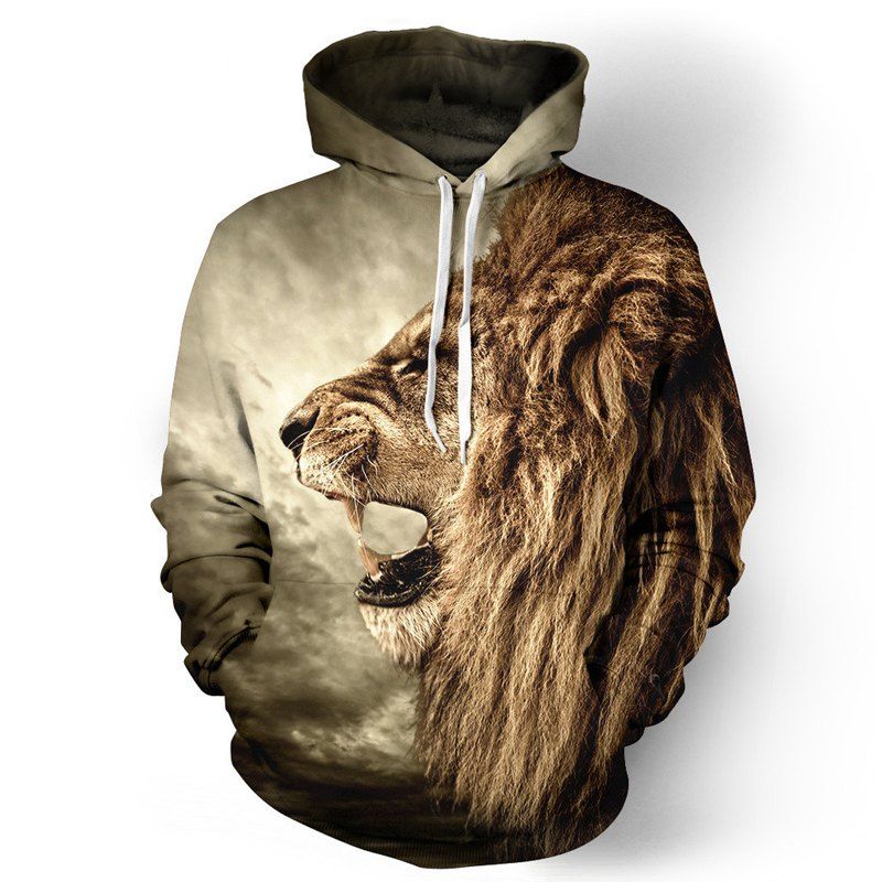

Autumn Winter Fashion Lion Ancient Digital Printing Men/Women Hooded Hoodies Cap Windbreaker Jacket 3D Sweatshirts, Gray