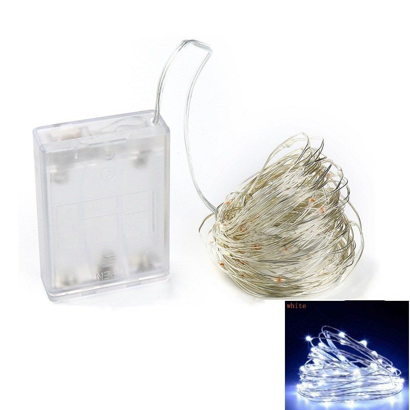 

10M 100-LED Silver Wire Strip Light Battery Operated Fairy Lights Garlands Christmas Holiday Wedding Party 1PC, White light