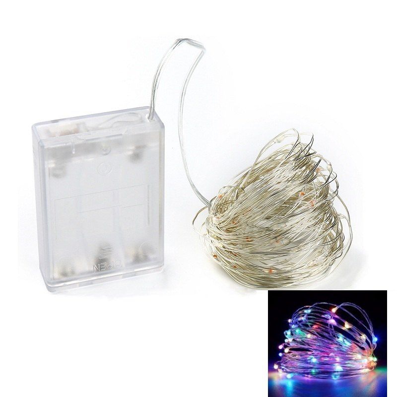 

10M 100-LED Silver Wire Strip Light Battery Operated Fairy Lights Garlands Christmas Holiday Wedding Party 1PC, Colorful