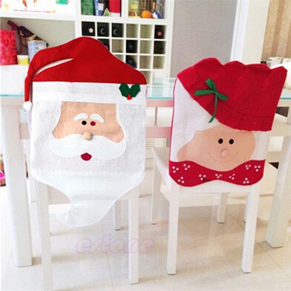2 Pièces Housses de Chaise Père Noël Décoration de Table pour Noël - Rouge 
