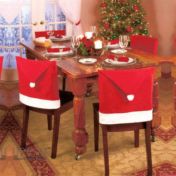 Housse de Décoration de Chaise en Forme de Bonnet Rouge de Noël - Rouge 