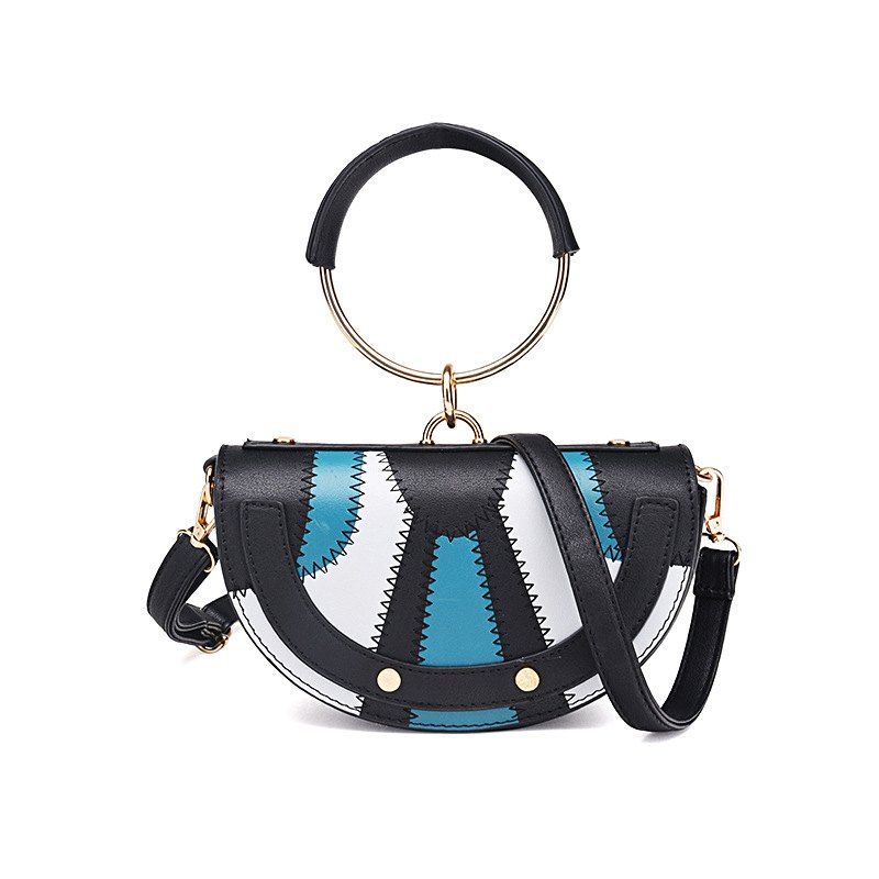 New Tide Ring Small Bag Personality Fashion Single Shoulder Bag Handbag - BLACK/BLUE 