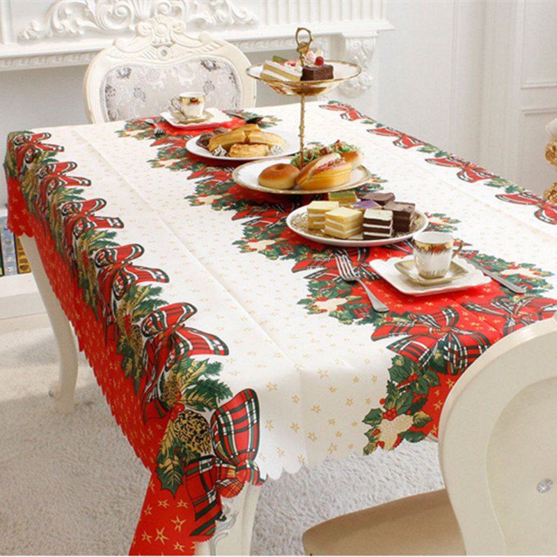 

XM 1PCS Christmas Creative Tablecloth Fabrics Christmas Bowknot Patter Holiday Decorations, Red