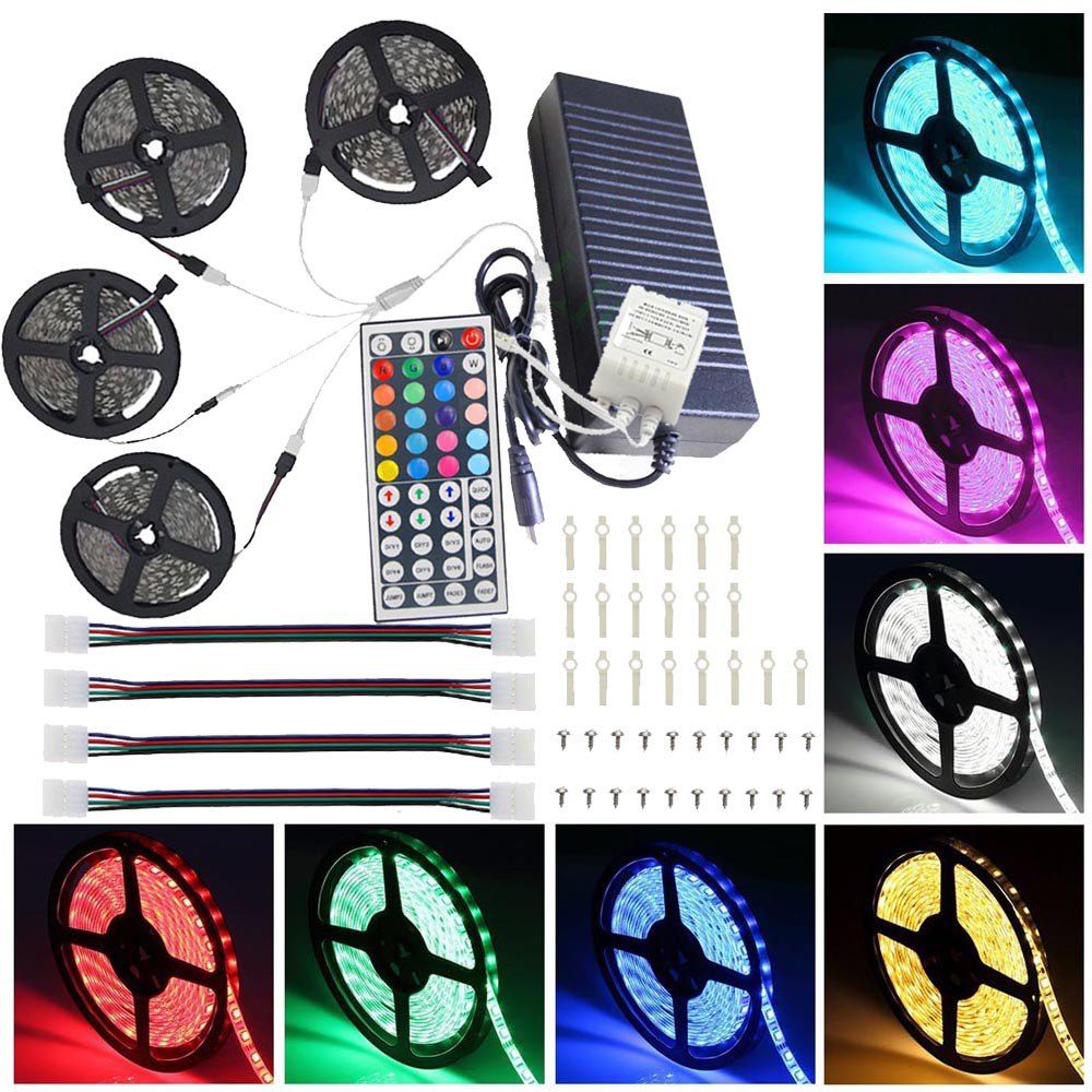 

Supli 20M / 45M 5050 RGB 600-Led Strip Lights with 44Key IR Remote Controller Kit 12V 10A Power Supply