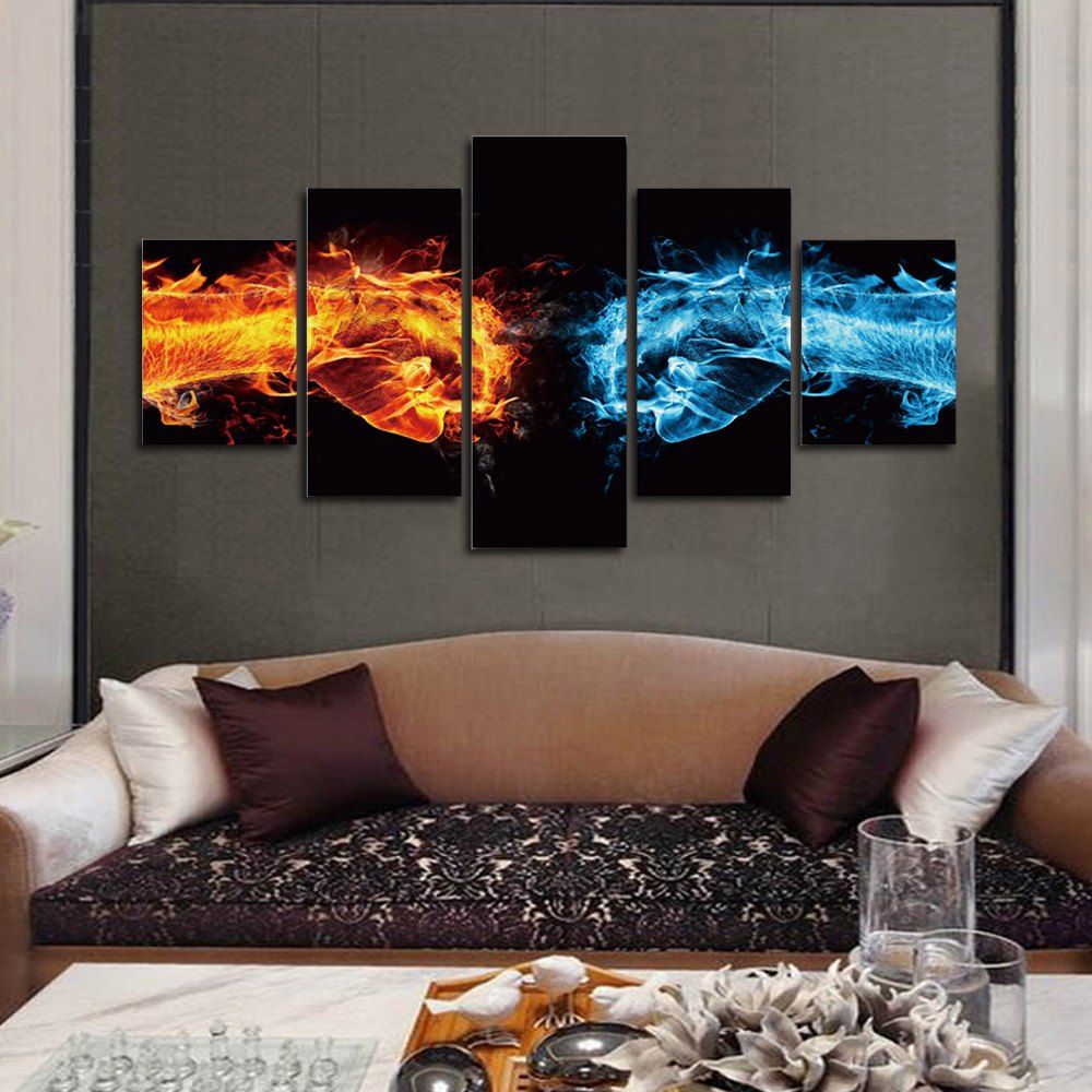 

Abstract 5Panel Unframed Canvas Prints Wall Art, Colorful