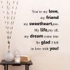 DSU heureux tombé en amour avec vous citation anglaise Stickers muraux d'art - Noir 69 X 58CM