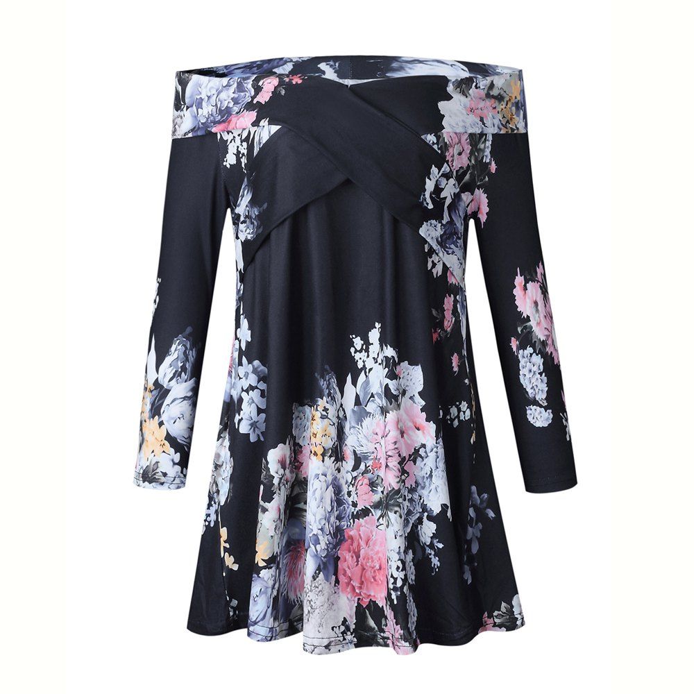 

2017 The New Autumn Chest Wrap Fashion Print Top T-Shirt, Black