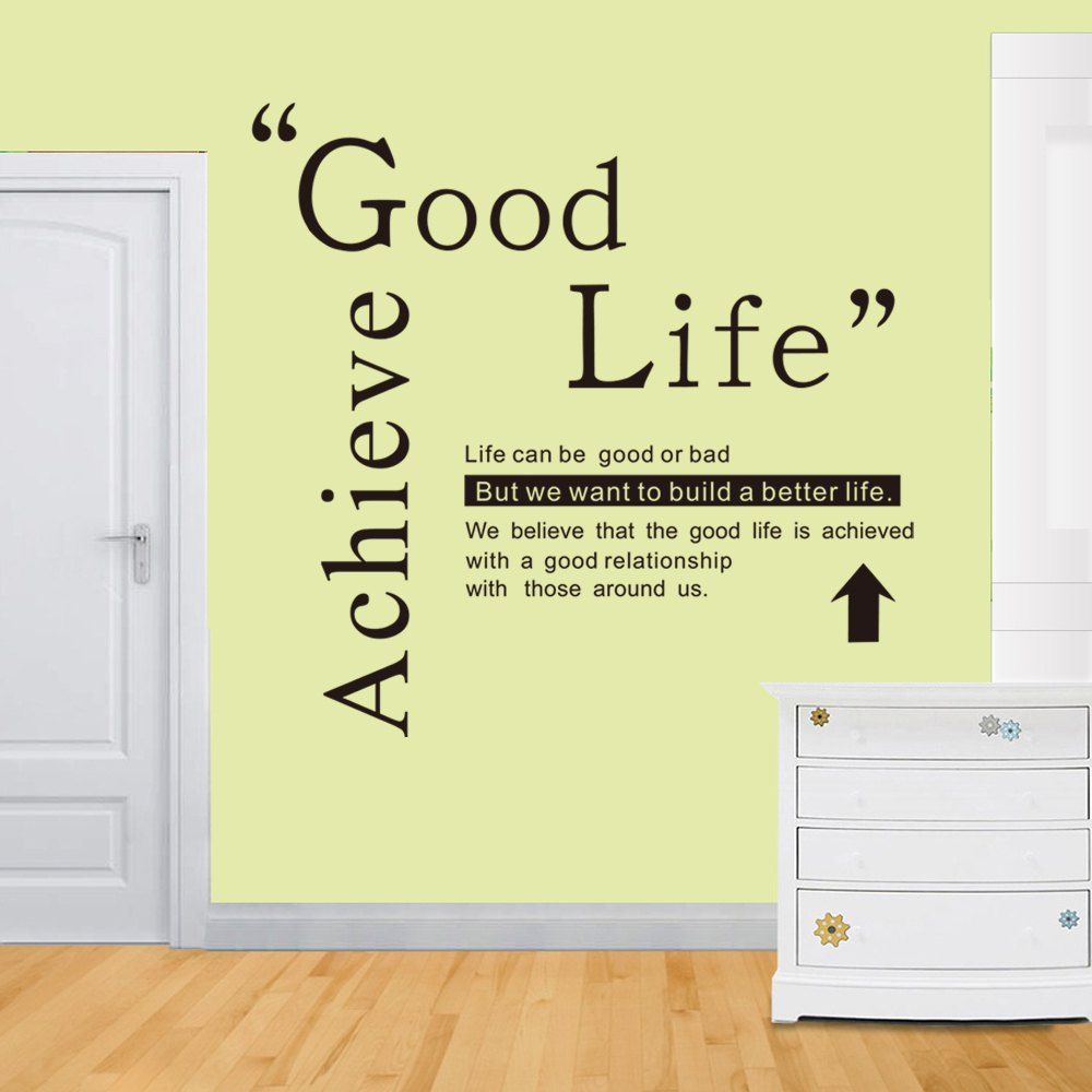 DSU Good Life Wall Sticker Quotes English Motto Bedroom Living Room Home Decal BLACK