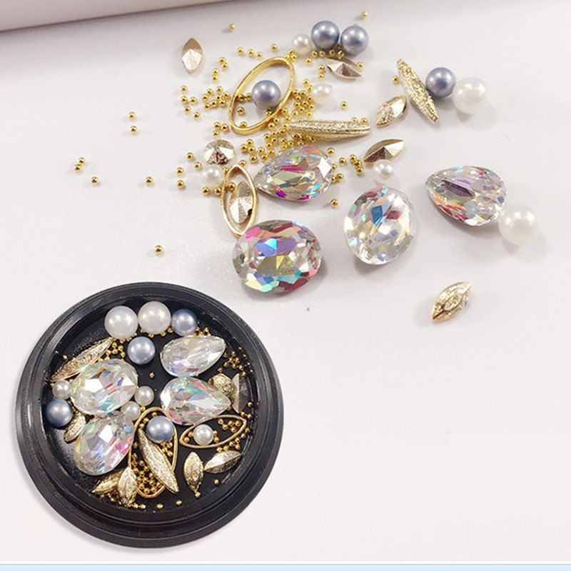 

1 Box Decorative Big Color Intrigue Jewel Pearl Accessories Mixed Style Nail Art Decoration 80PCS, Multi color