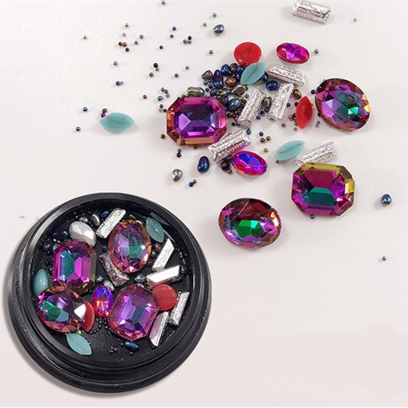 

1 Box Decorative Multicolor Red Big Jewel Pearl Accessories Mixed Style Nail Art Decoration 80PCS, Colormix