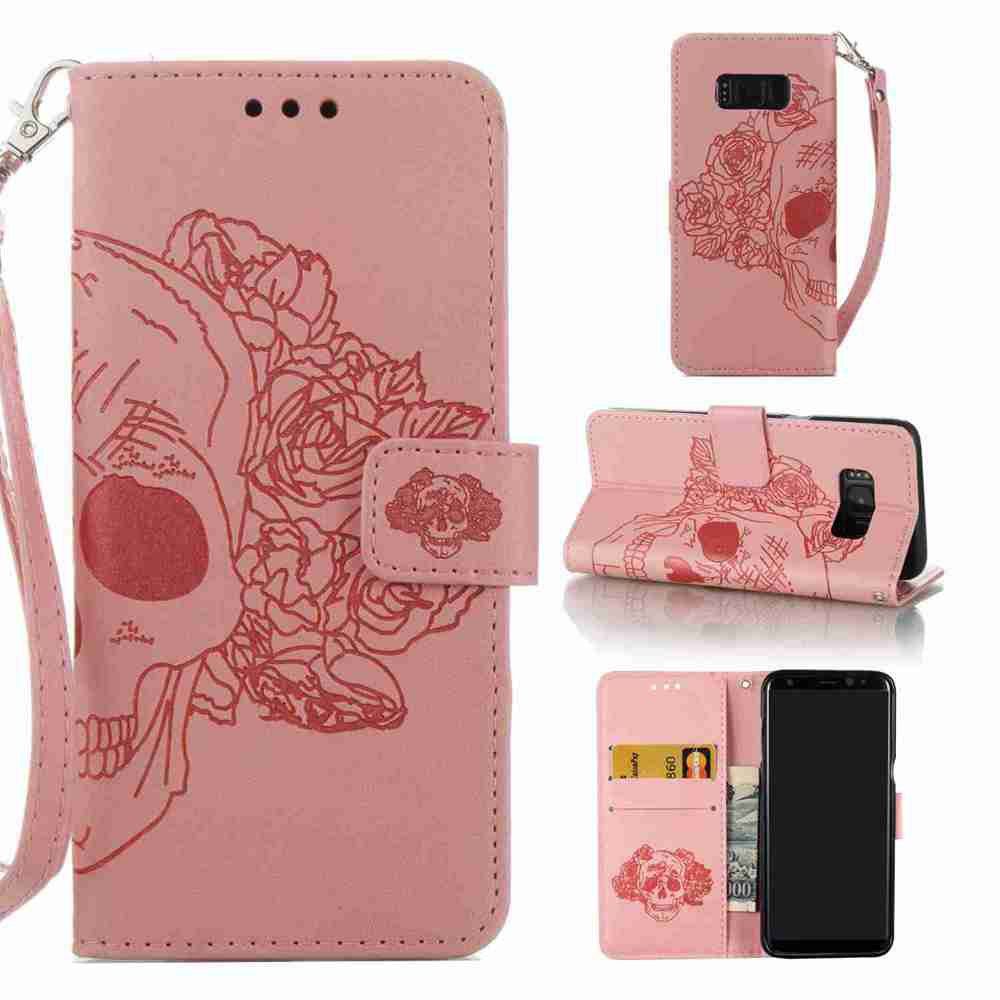 

Double Embossed Skull Head PU Phone Case for Samsung Galaxy S8, Pink