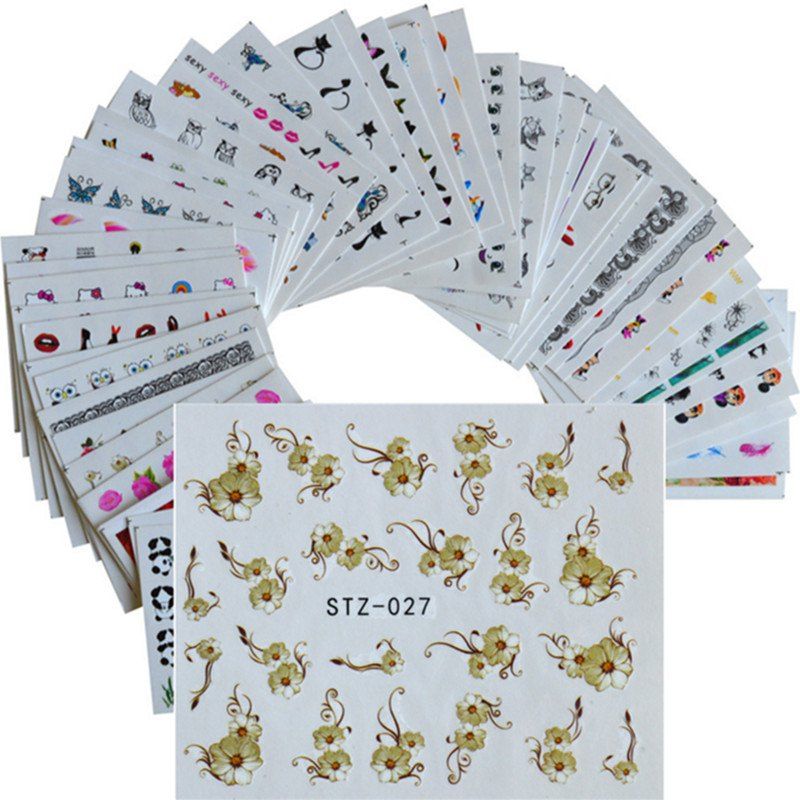 

50PCS Different Styles Fashion Flowers Pattern Nail Water Transfer Stickers, Colormix