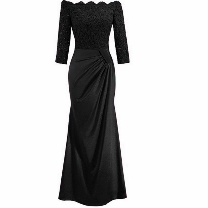 

Long Sleeve Dress lace Together Cultivate One's Morality, Black
