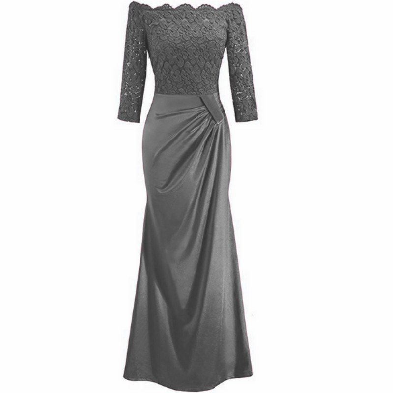 

Long Sleeve Dress lace Together Cultivate One's Morality, Gray