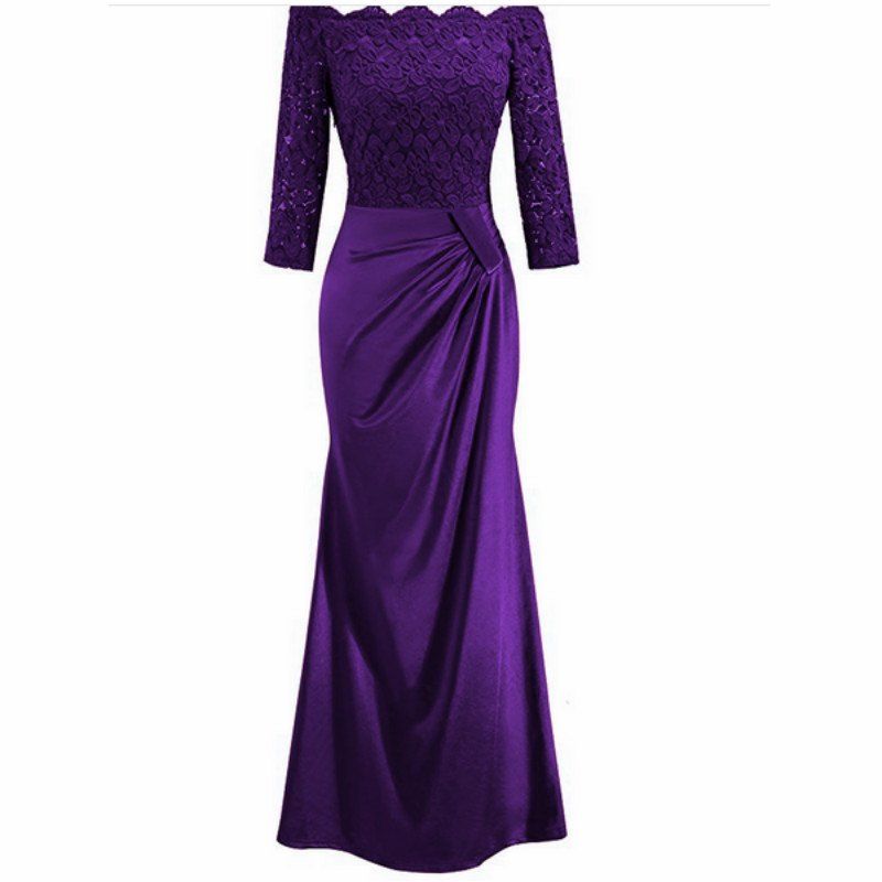 

Long Sleeve Dress lace Together Cultivate One's Morality, Purple