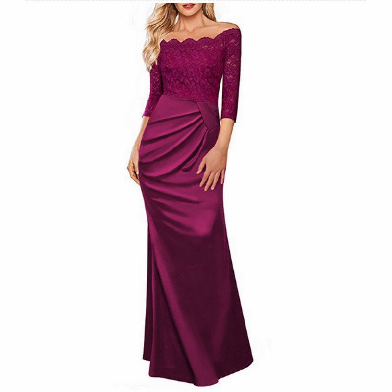 

Long Sleeve Dress lace Together Cultivate One's Morality, Rose red