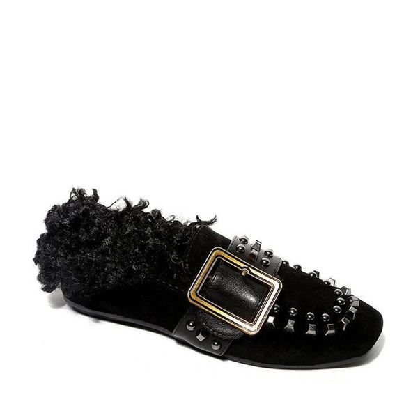 Version coréenne de chaussures de Willow en peluche cheveux plats - Noir 36