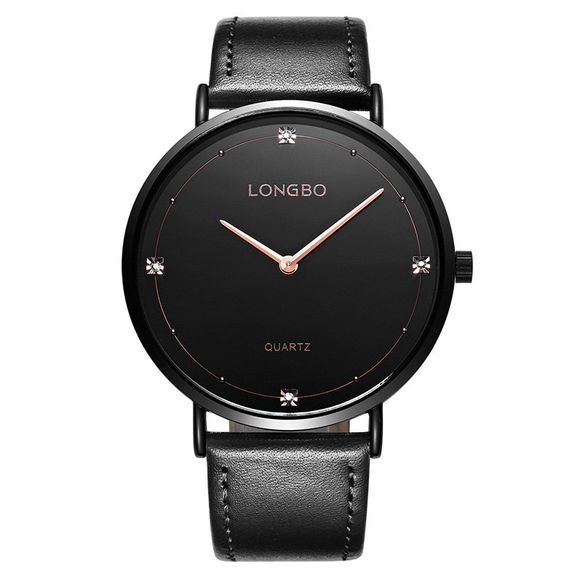 Longbo 5056 All-match en cuir mince Couple montre - Noir MALE