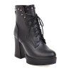 Femmes Chaussures Plateforme Bottes de combat Chunky Talon Bout rond Mi-mollet Bottes Rivet Lace-up - Noir 34