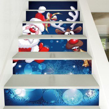 Christmas Santa Deer Pattern Decorative Stair Decals 6PCS