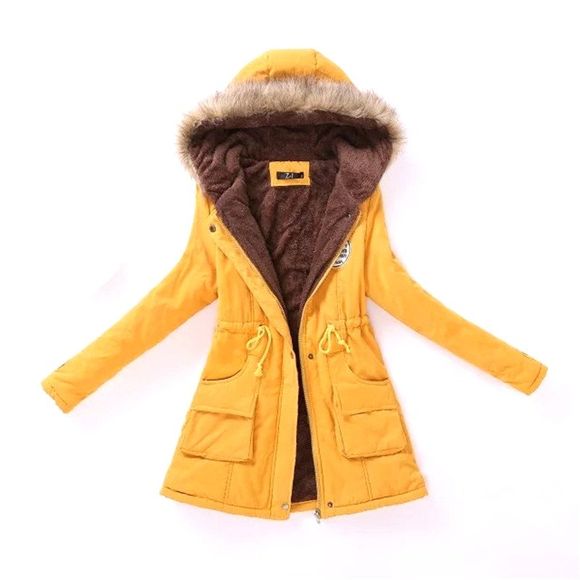 New Ladies  Long Cotton Garment with A Hat and Velvet - YELLOW XL