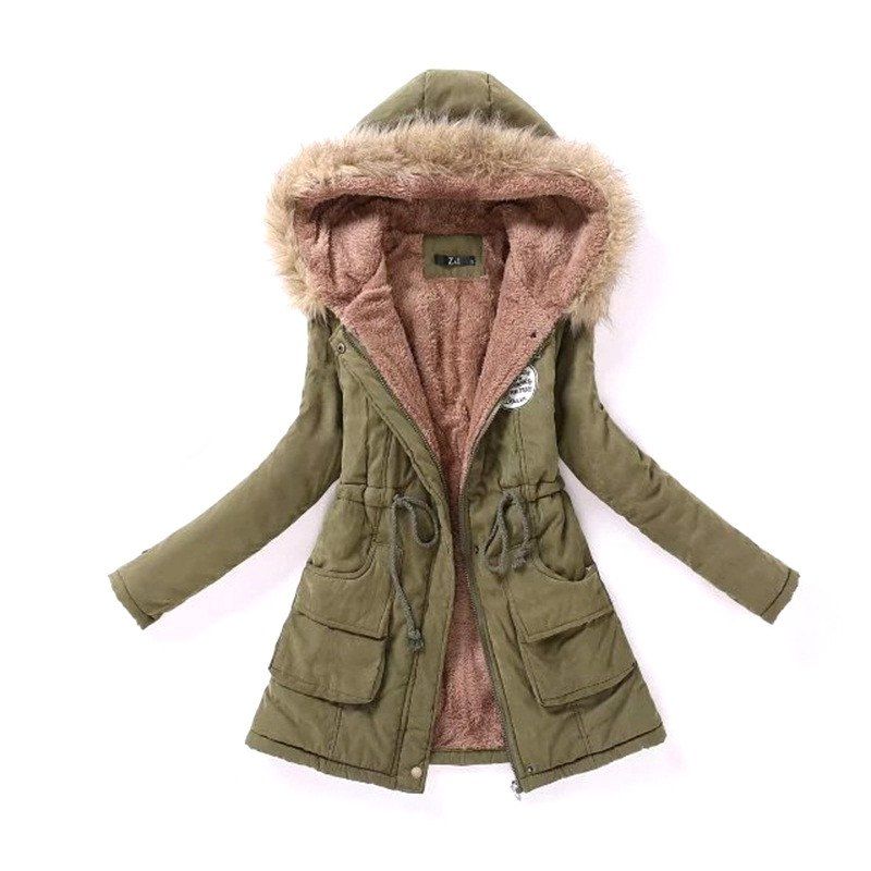 

New Ladies Long Cotton Garment with A Hat and Velvet, Armygreen