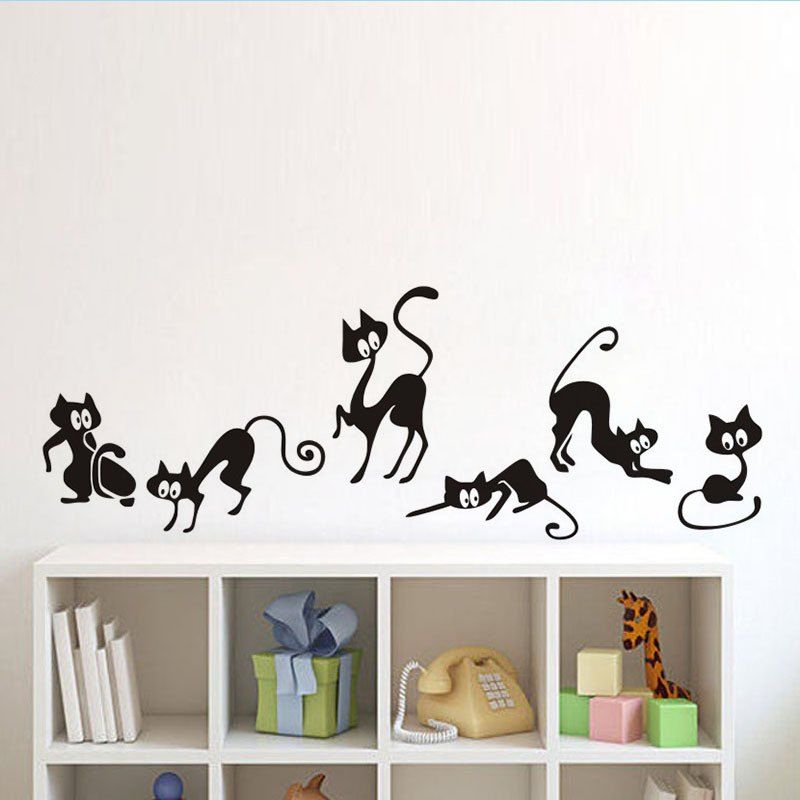 

DSU Cute Cat Wall Stickers , set of 6 funny cute cat vinyl wall decal stickers, Black