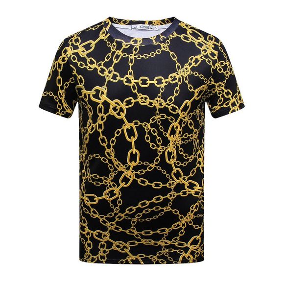 T-shirts à manches courtes imprimés à la chaîne en or pour hommes - Noir 3XL