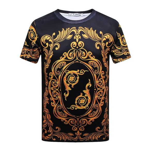 T-shirt à manches courtes imprimé numérique Court de luxe pour hommes - Noir 2XL