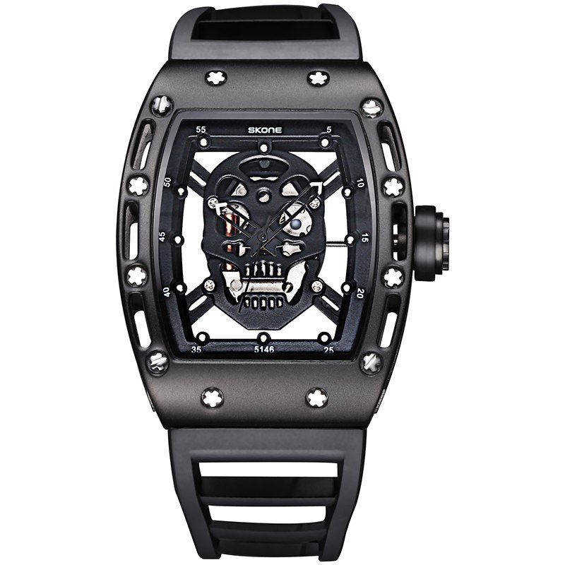 

SKONE 3987 Fashion Personality Skull Dial Quartz Movement Men Watch with Box, Black