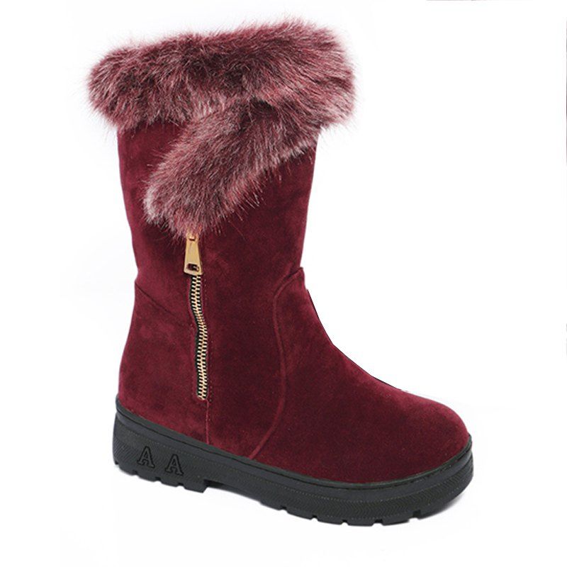 

The New Round Anti-Skid and Cashmere Thermal All-Match Fashion Boots, Wine red