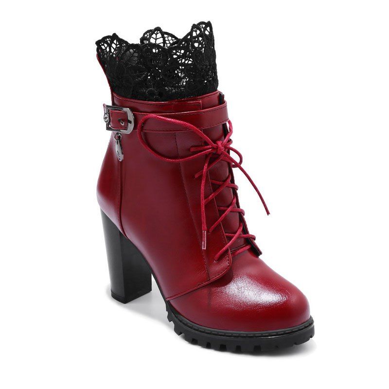 fashion waterproof mid height heel boots