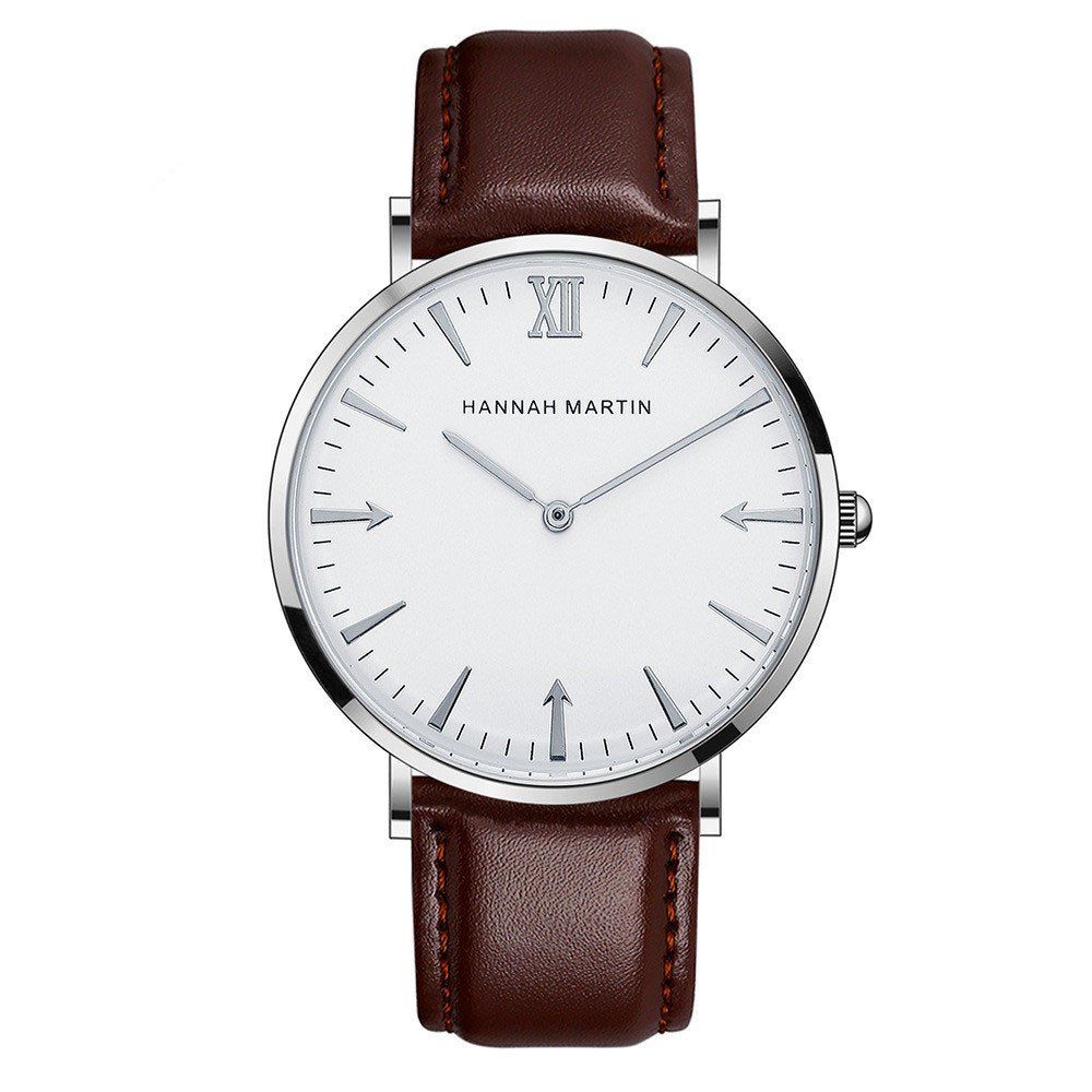 

Hannamading HM-JT 4856 Casual Two Needle Women Leather Band Quartz Watch with Box, Brown+grey+white