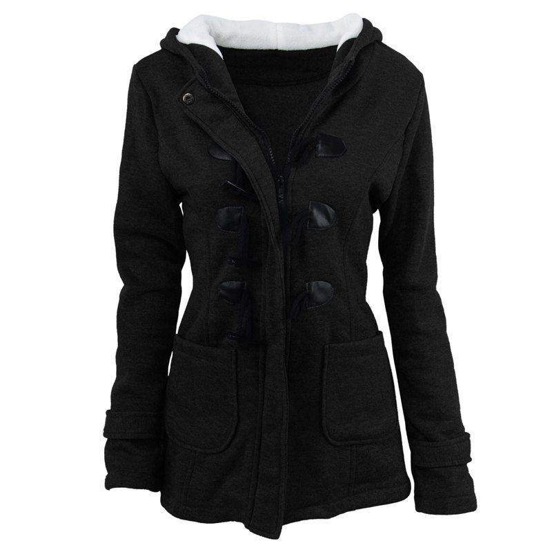 

Medium Long Style Korean Style Hooded Coat, Black