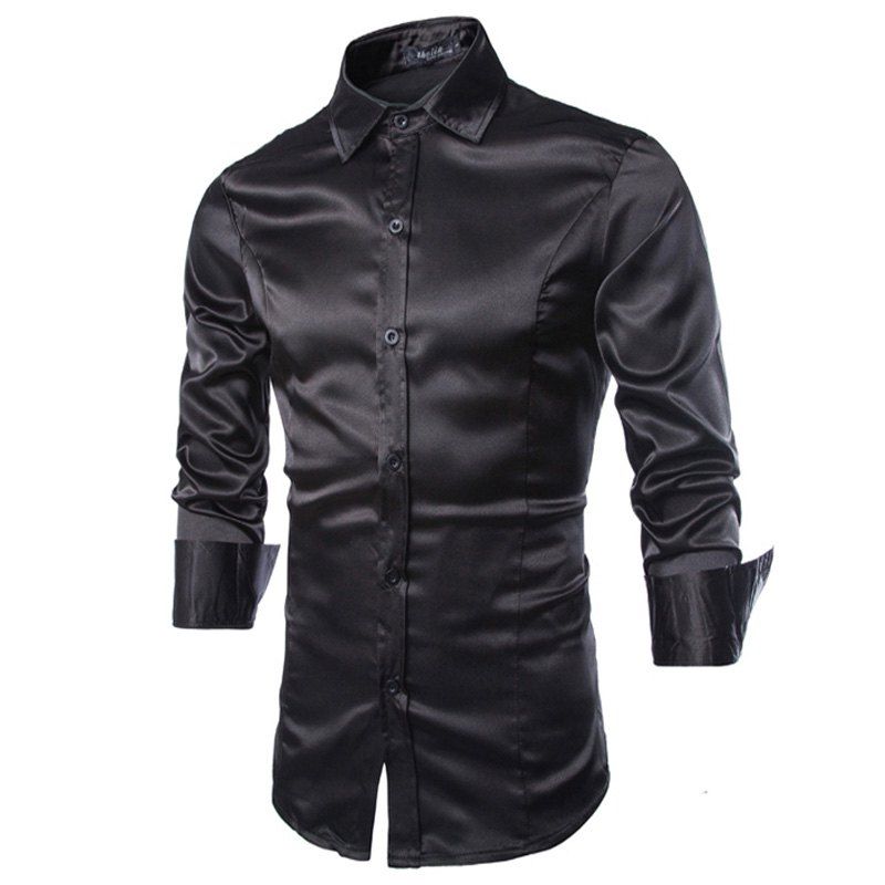 

Men's Shiny Silk Long Sleeve Shirt, Black