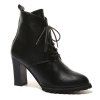 Femmes Automne Hiver Mode En Cuir PU Bout Pointu Cheville Sexy Bottes Chaudes Étanche Zipper Block Épais Milieu Haut Talon Chaussures De Lacet - Noir 36