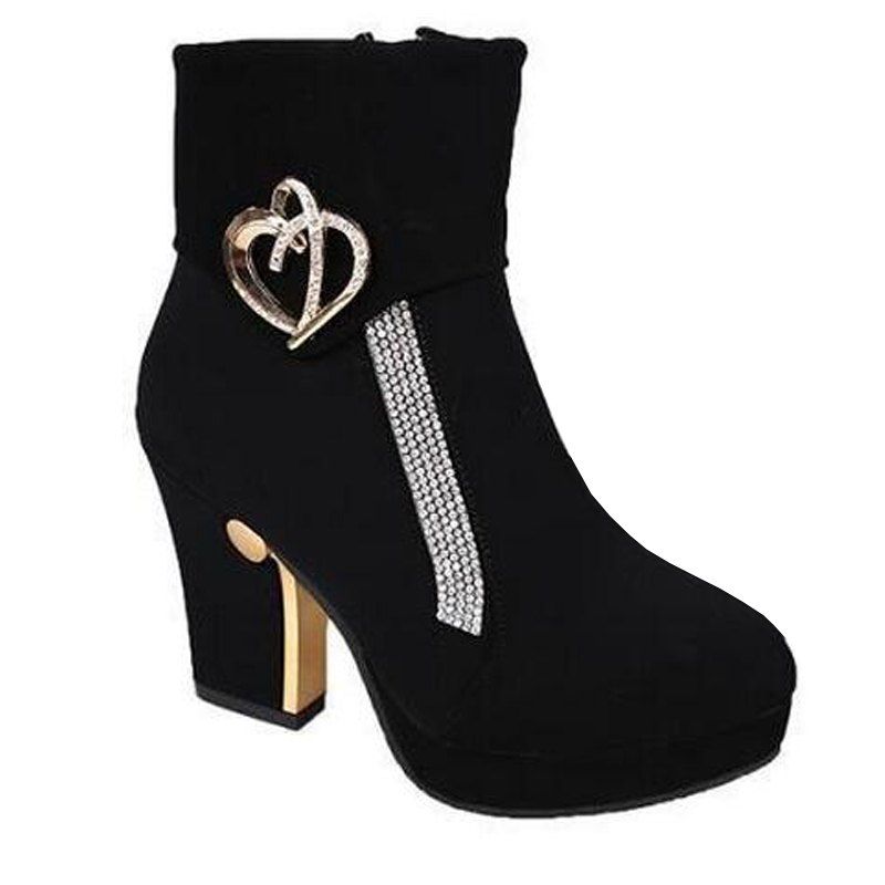 

2017 New Winter Diamond Metal Thick High Fashion Boots, Black
