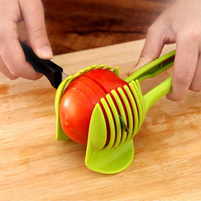 

Handheld Fruit Slicer Tomato Cutter Lemon Potato Food Egg Peel Onion Holder, Green