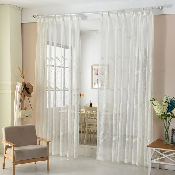Rideaux brodés de restaurant de chambre à coucher de style européen minimaliste - Blanc 2X(90W×90L）