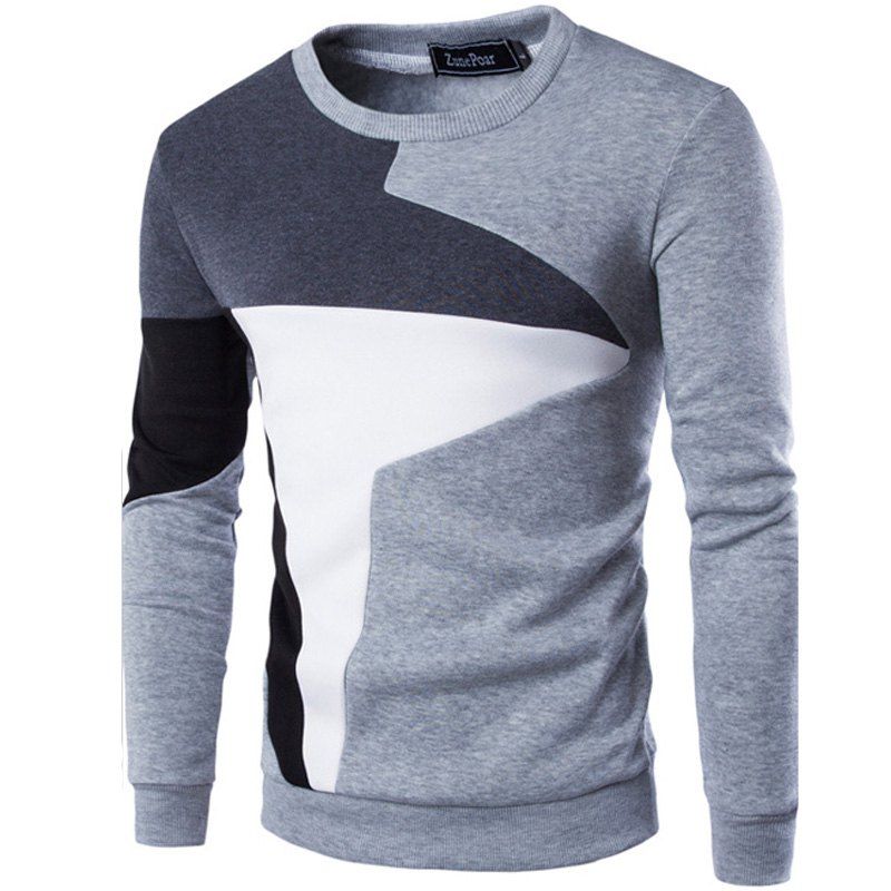 

Spring New Men'S Casual Long-Sleeved Wind Hit The Color Stitching Hedging Sweatshirt, Light grey