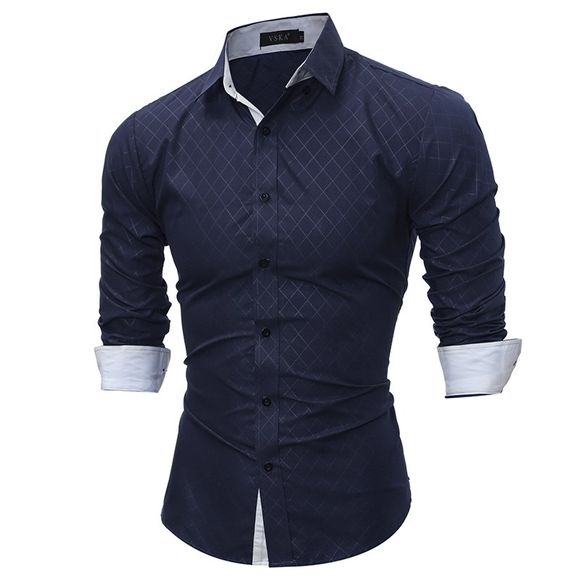 Homme Chemises Nouveau 2017 Mode Mâle Slim Fit Men  's Shirt À Manches Longues Casual-Chemise Hommes Vêtements - Bleu Marine M