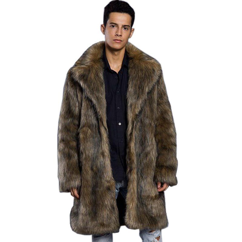 

Fur Coat Plus Size Turndown Collar Long Coat, Brown