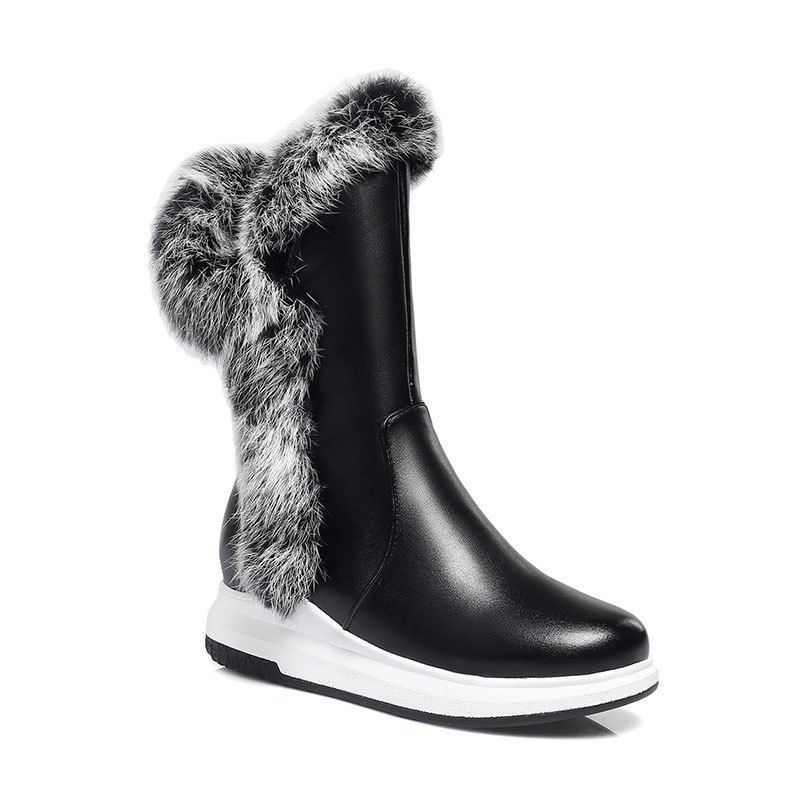 

New Style Leisure School Wind Flat Bottom Snow Boots Female Low Heel Middle Canister Boots, Black