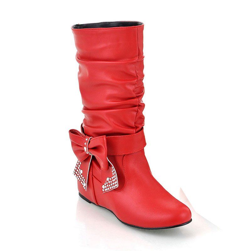 low heel red boots