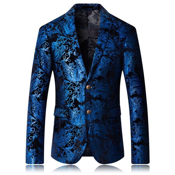Blazers floraux d'or de luxe de mode haut de gamme des hommes costume occasionnel d'affaires - Bleu 60