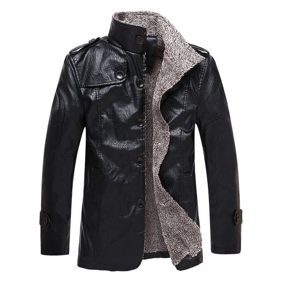 Hiver épais cuir vêtement flocage occasionnel vêtement chaud des hommes veste - Noir XL
